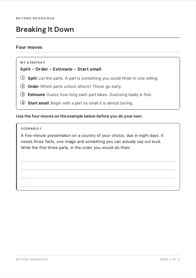 Breaking It Down student activity page: Four moves